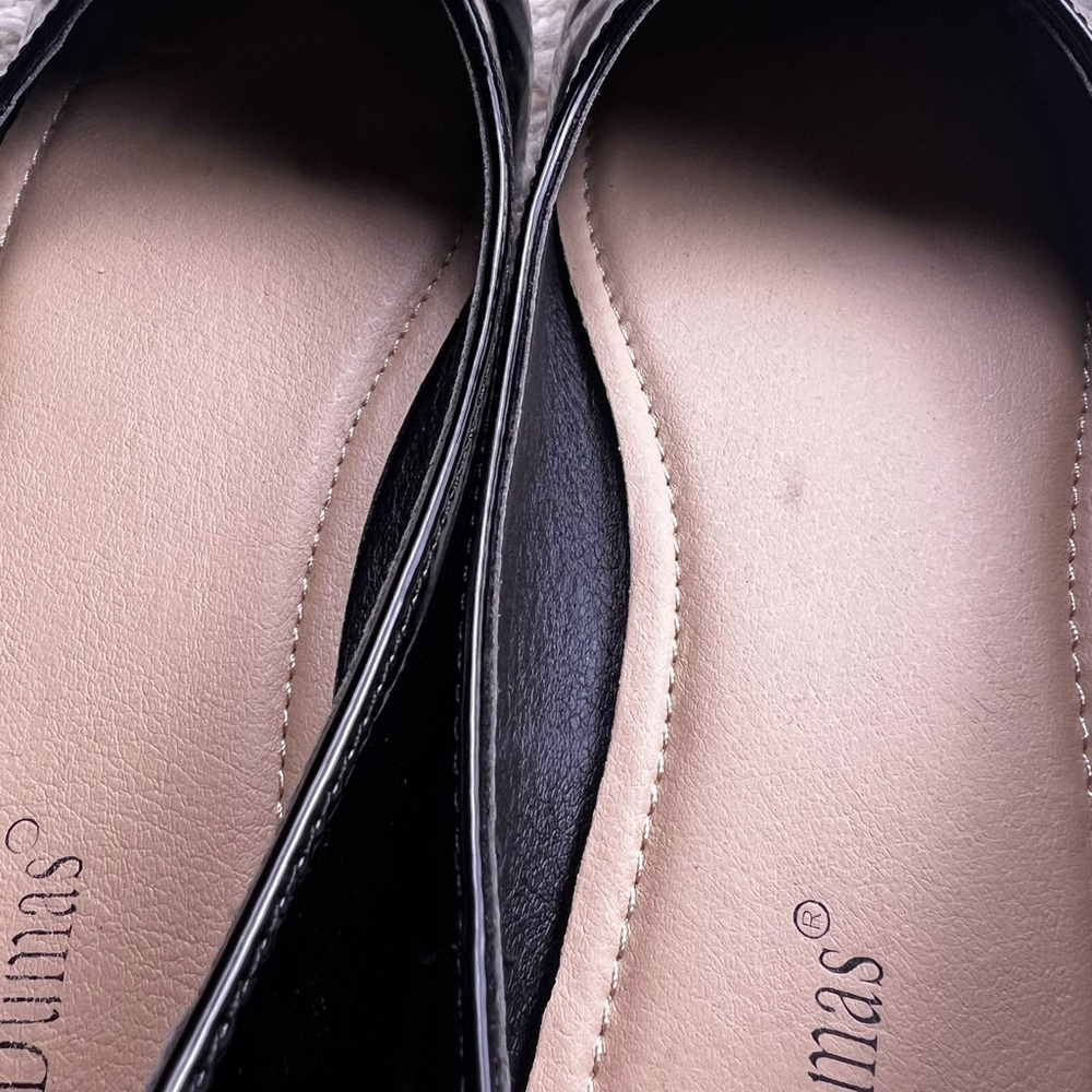 WOMENS PIERRE DUMAS BLACK PATENT BALLET FLATS WITH RHINESTONES SIZE 7 EUC - Picture 11 of 15